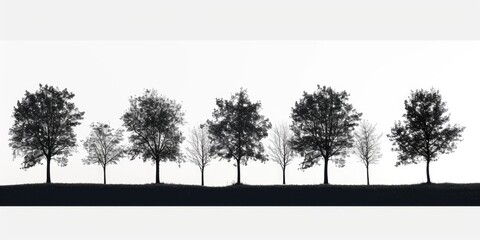 A black and white photo capturing a row of trees. Suitable for nature and landscape themes
