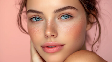 Portrait of beauty woman with perfect healthy glow skin facial, Beauty women beauty skincare concept. Generative ai	