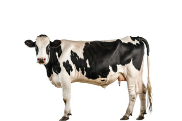 Upright black and white cow isolated on white background - obrazy, fototapety, plakaty