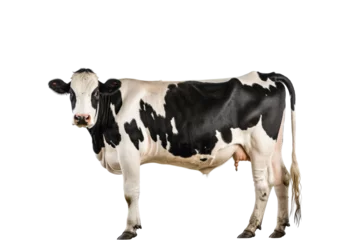 Poster Upright black and white cow isolated on white background © darshika