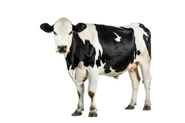 Upright cow isolated on white background.
