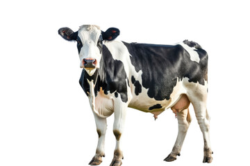Upright black and white cow isolated on white background