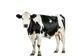 Upright cow isolated on white background.