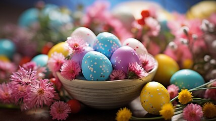 Fototapeta na wymiar Various colorful Easter decorations for your home, ai generated