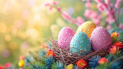 Fototapeta premium Various colorful Easter decorations for your home, ai generated
