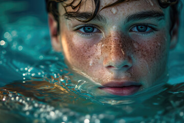 Ein Jugendlicher schwimmt in einem Pool