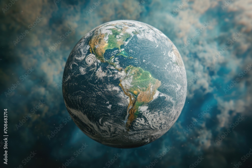 Aufkleber A detailed view of a planet with swirling clouds in the background. Perfect for science and astronomy-related projects
