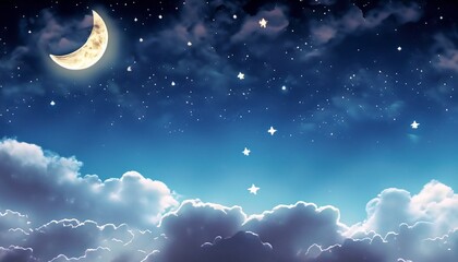 night sky with moon stars and clouds 