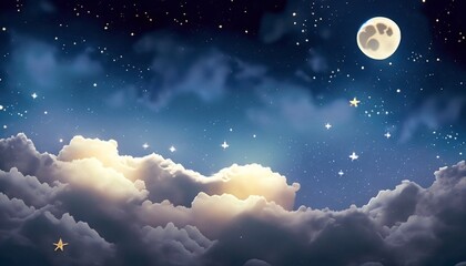 Naklejka na ściany i meble night sky with moon stars and clouds 