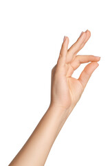 Woman's hand on empty background