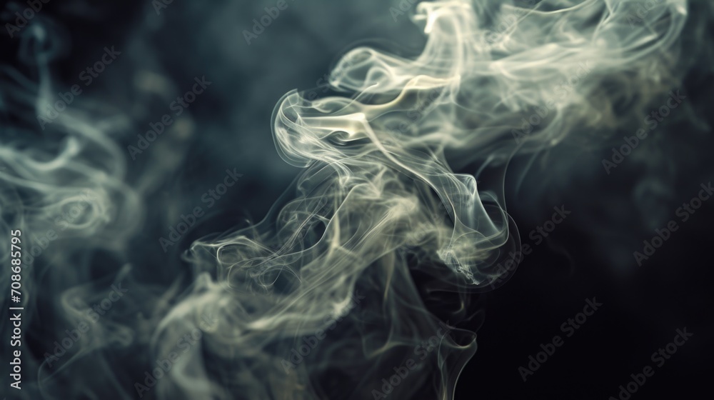 Poster Smoke captured in a close-up shot against a black background. Ideal for creating a mysterious and dramatic atmosphere in various projects