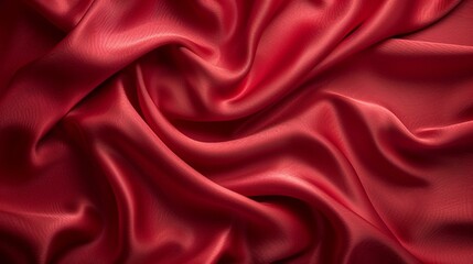 Obraz premium Red silk fabric texture background, adding a touch of elegance and luxury to fashion-related design concepts. [Silk fabric texture on red background]