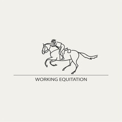 Logo design for working equitation, a rider on a horse cantering fast