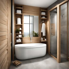 Compact and efficient bathroom design with timber frame elements