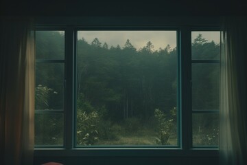 Peering out of a window into a room with surreal and mystical views.