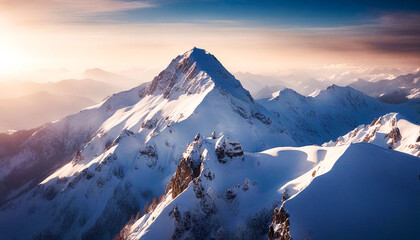 Ai produced a mountain peak that pierces the peaceful winter sky. - obrazy, fototapety, plakaty