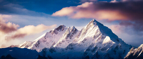 Ai produced a mountain peak that pierces the peaceful winter sky.