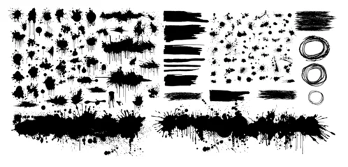 Tuinposter Black brush stroke set isolated on background. Paint brush stroke hand drawing. Not AI. Trendy brush stroke, vector illustration © Мария Неноглядова