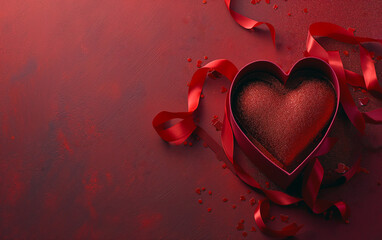 Valentines day background with red heart and ribbon. 3d rendering