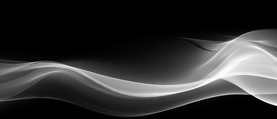 Dynamic abstract illustration in black and white, showcasing flowing curves and smooth lines.