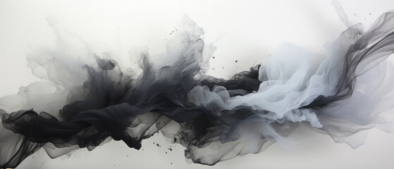 Monochrome abstract painting showcasing a fusion of sharp marks and soft blurs, creating a striking contrast. T