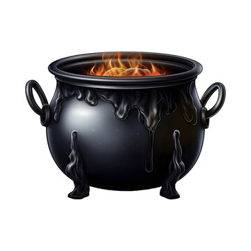 Cauldron with fire isolated on transparent and white background