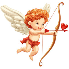 Obraz premium cute cupid flying overhead shooting his arrow illustration isolated on a white background