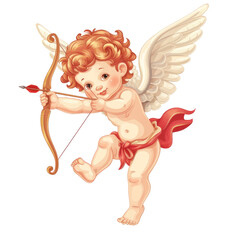 cute cupid flying overhead shooting his arrow illustration isolated on a white background