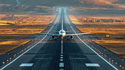 Takeoff and landing of an airplane that captures and mesmerizes the spirit with a beautiful background at speed