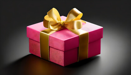 3d pink gift box with gold wrapping ribbon