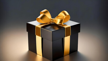 3d black gift box with gold wrapping ribbon, gift box with ribbon present package.