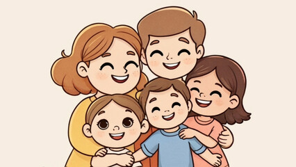 Hugging Happy Family Cartoon Illustration - Hugging Day