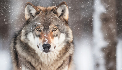 Portrait  of a grey wolf in winter