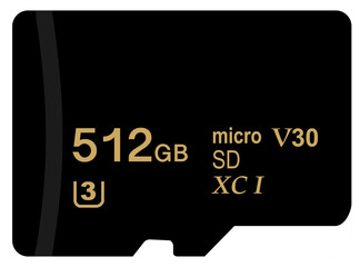 Close-up of black micro sd card capacity 512 GB v30 sd XC1 class 3 against white background. Illustration made January 13th, 2024, Zurich, Switzerland.