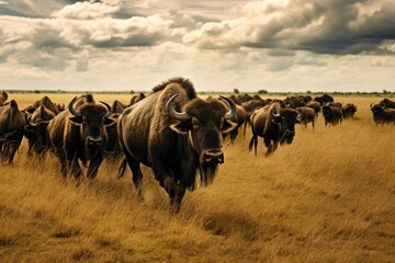 herd of wildebeest in serengeti national park country