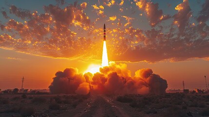 Missile launch at night in Yemen. - obrazy, fototapety, plakaty