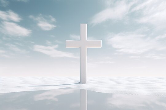 Noticing the solemnity of a white cross standing against the backdrop.