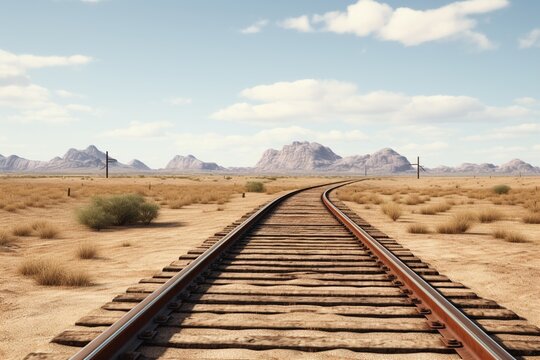 Old-fashioned western train tracks stretching into the distance.