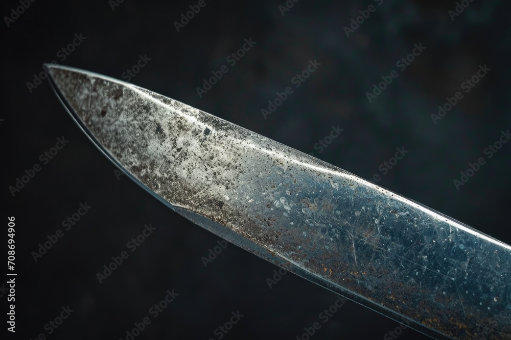 Poster a detailed close-up of a knife placed on a table. suitable for various purposes