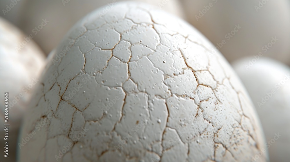 Fototapete a close-up view of a white egg resting on a stack of other eggs. this image can be used to represent