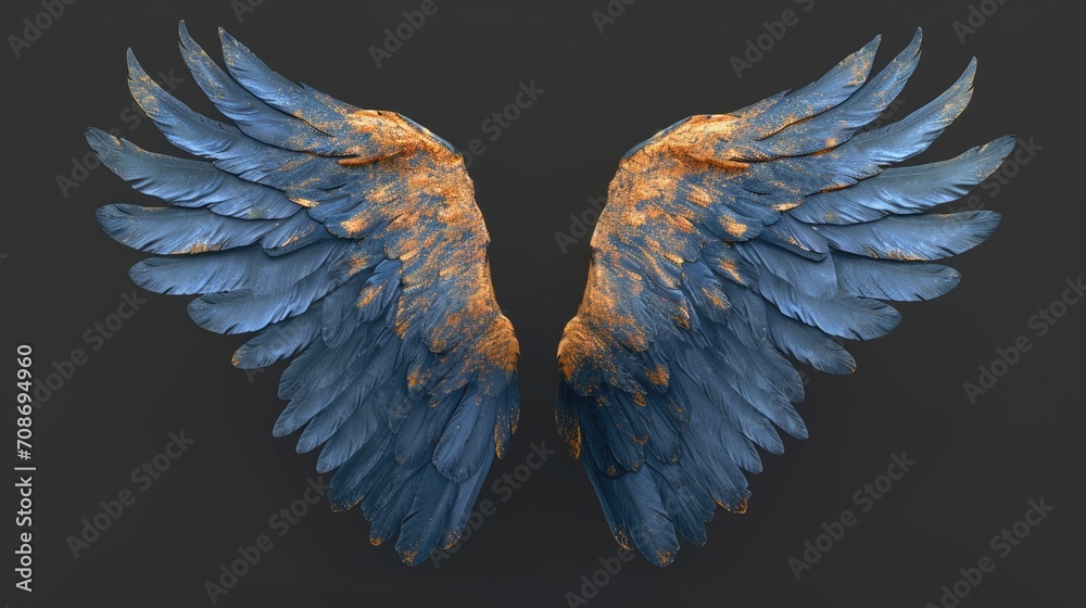 Aufkleber blue and gold wings on a black background. versatile image suitable for various concepts and themes