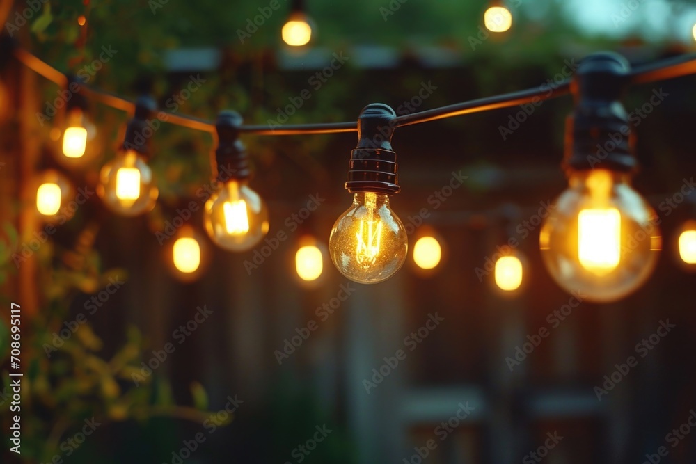 Aufkleber A string of light bulbs hanging from a tree. Perfect for adding a festive touch to outdoor events and celebrations