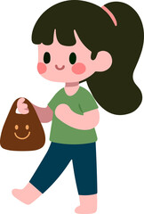 Girl walking holding shopping bag.