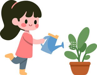 Girl watering plants.