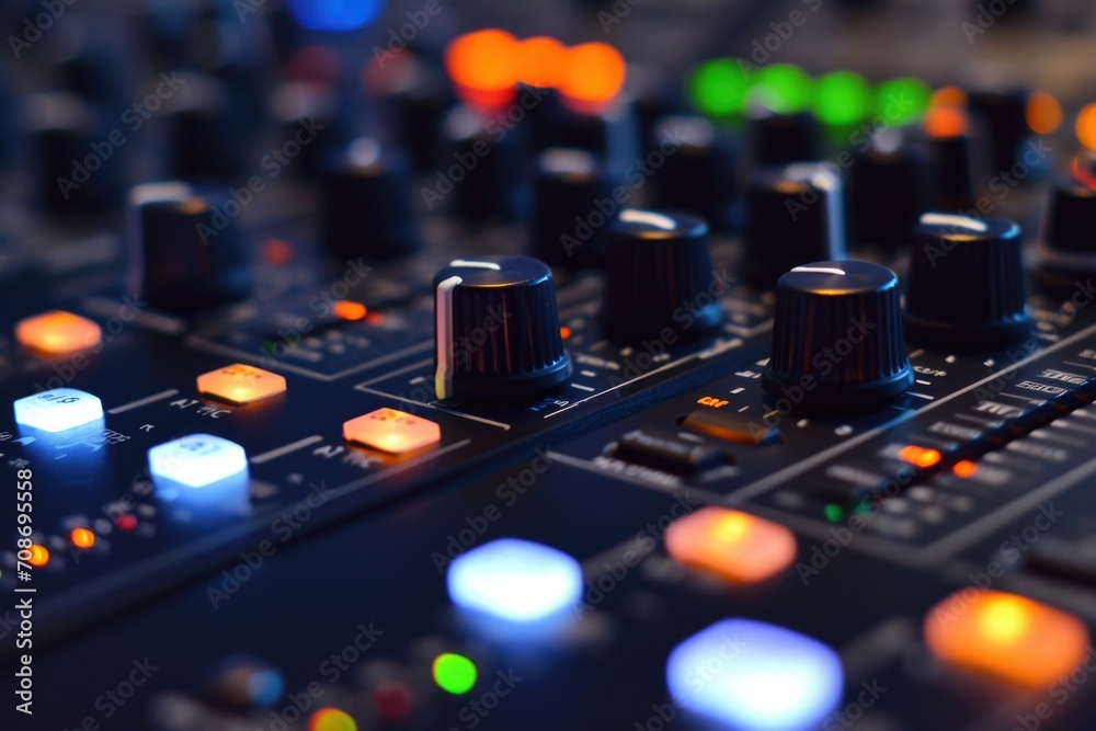 Aufkleber A detailed close-up view of a sound board with multiple knobs. Perfect for music production and audio engineering projects