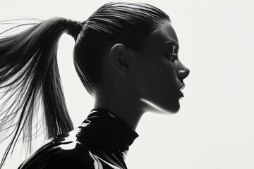 Young beautiful woman with ponytail hairstyle, profile view