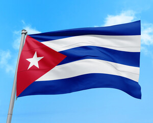 Cuba flag fluttering in the wind on sky.