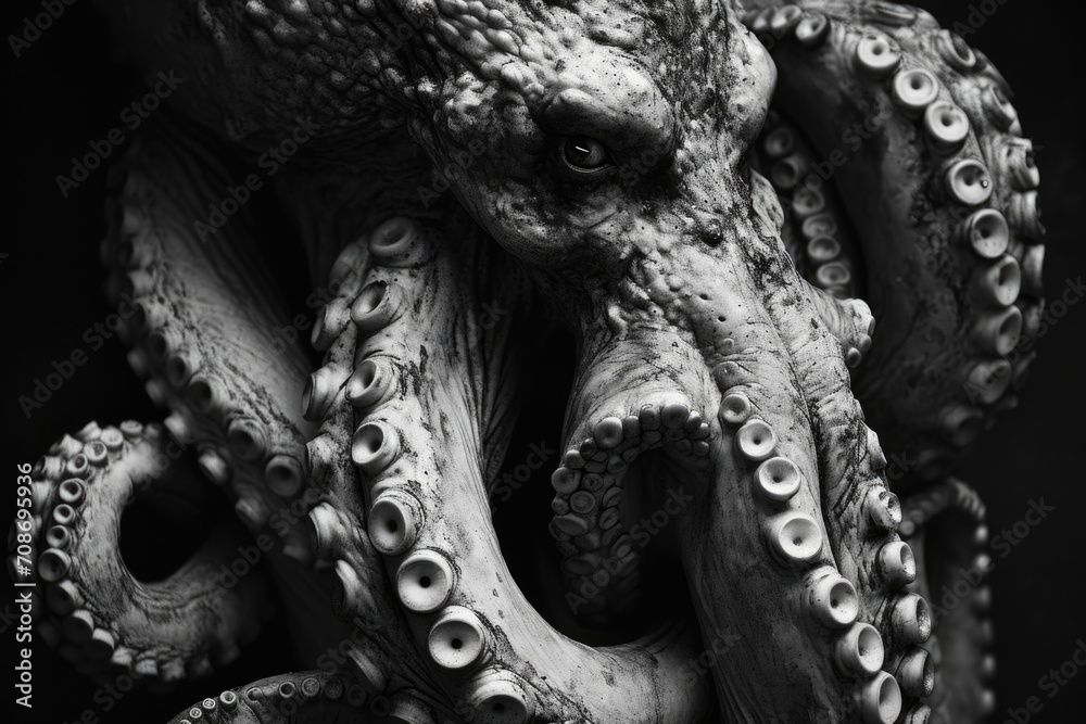 Poster a black and white photo of an octopus. suitable for various applications