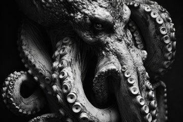 A black and white photo of an octopus. Suitable for various applications - obrazy, fototapety, plakaty