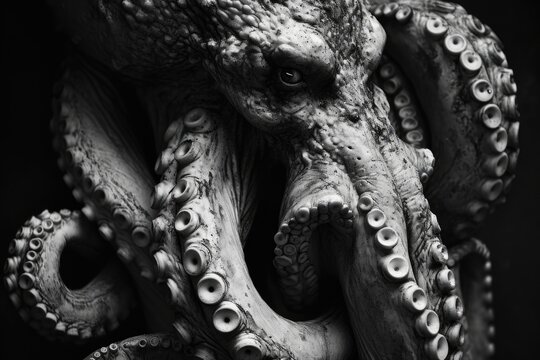 Fototapeta A black and white photo of an octopus. Suitable for various applications